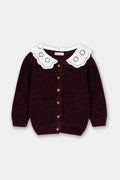 Infant Girls Sweater In Velvet Yarn With Woven Collar
