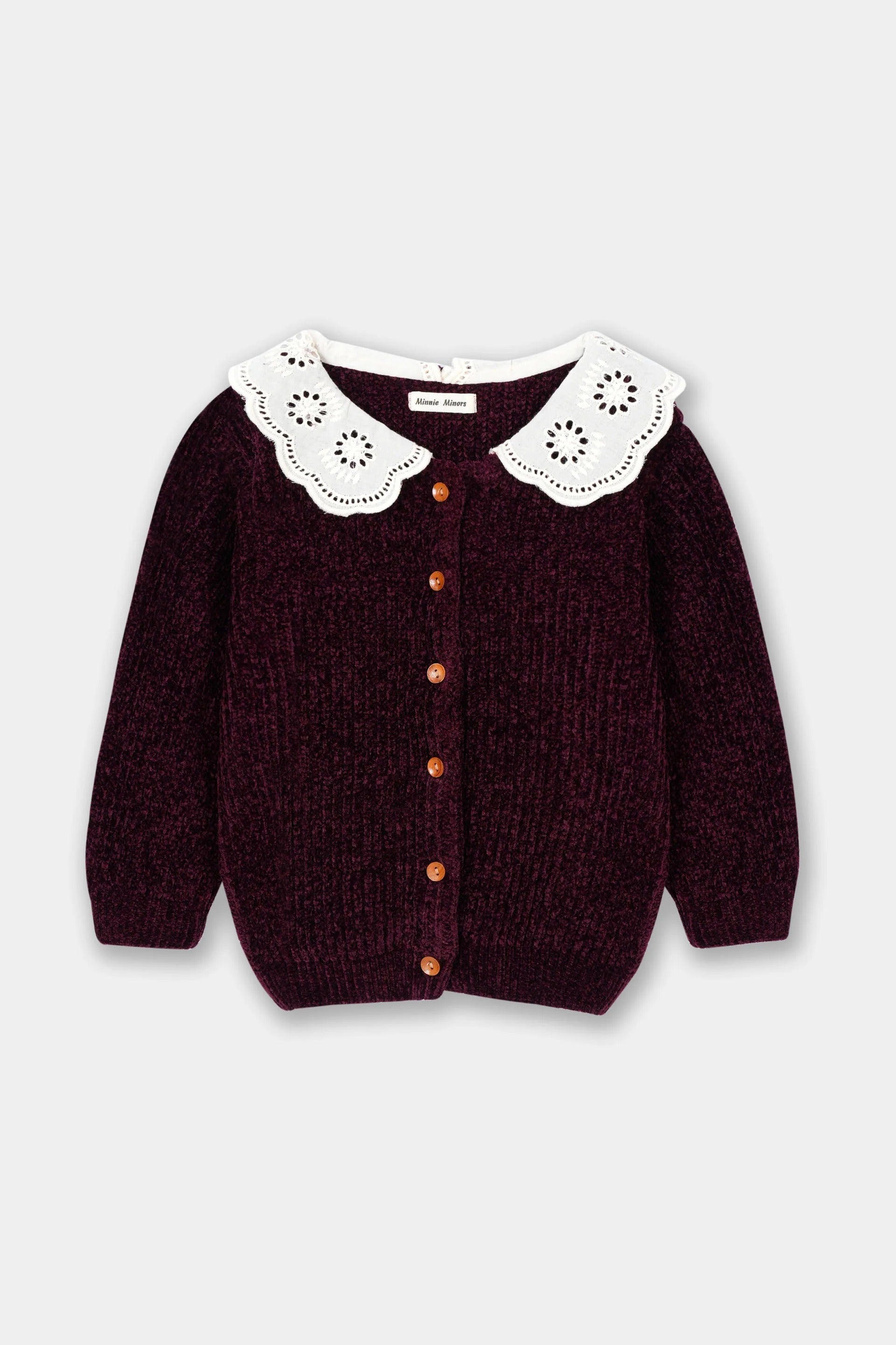 Infant Girls Sweater In Velvet Yarn With Woven Collar