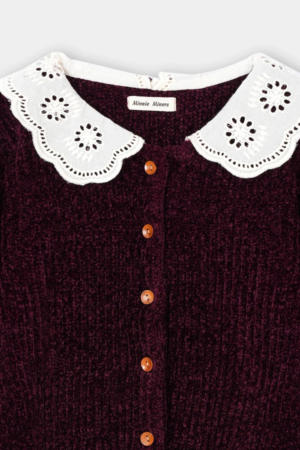 Infant Girls Sweater In Velvet Yarn With Woven Collar