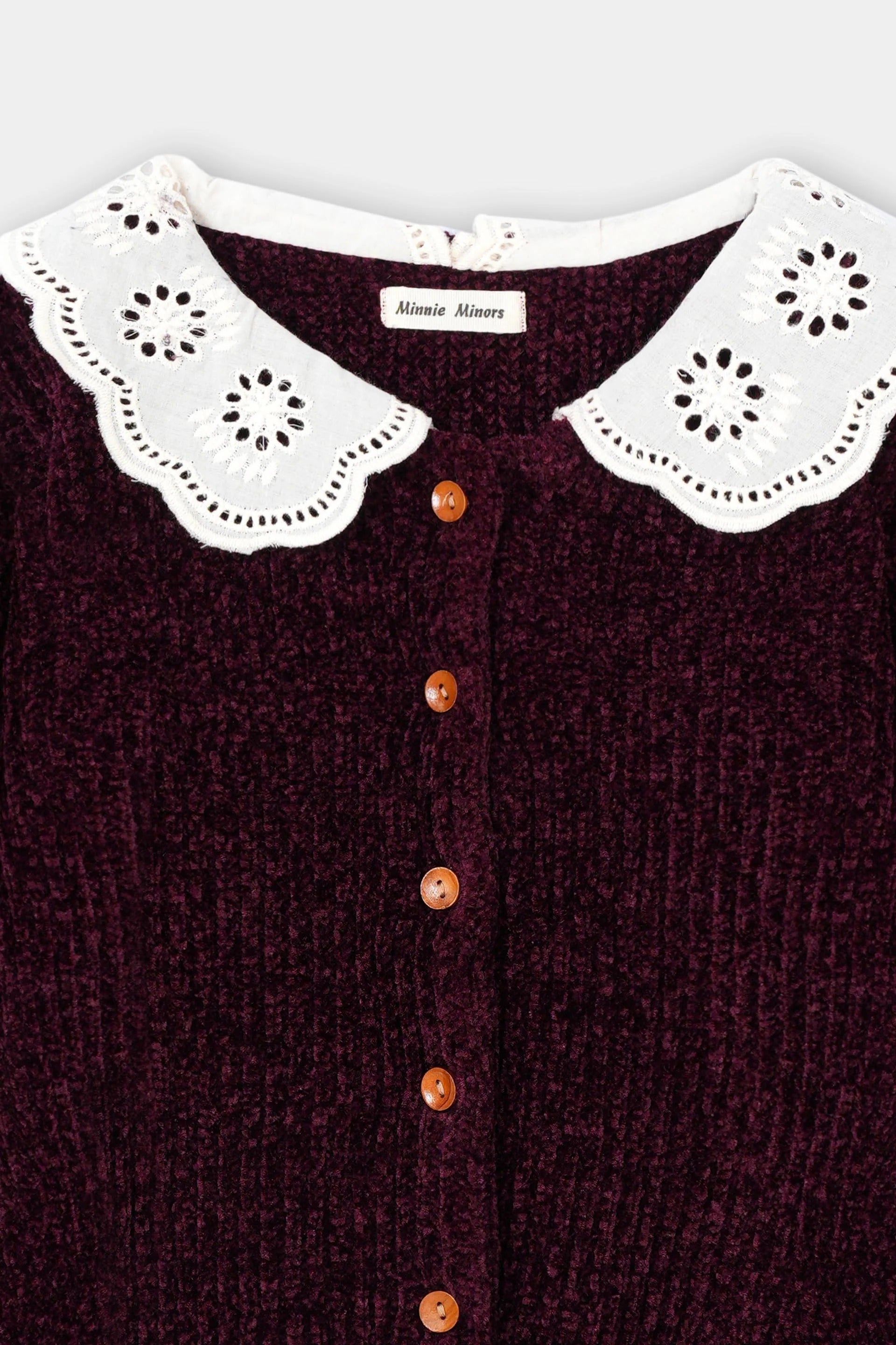 Infant Girls Sweater In Velvet Yarn With Woven Collar