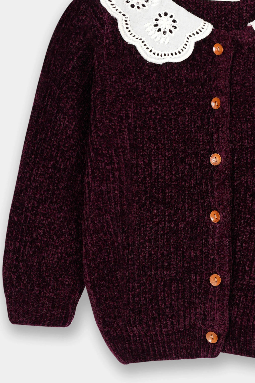 Infant Girls Sweater In Velvet Yarn With Woven Collar